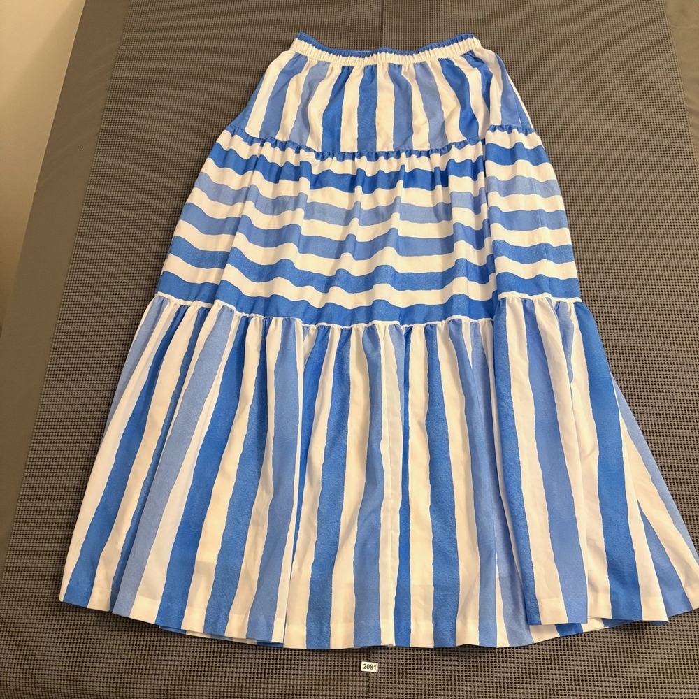 Vineyard Vines Womens Blue White Striped Tiered Maxi Skirt Small Elastic Waist